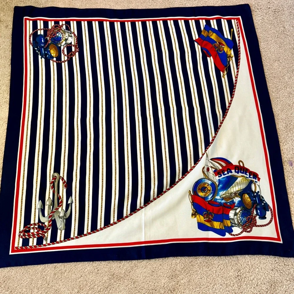 Nautical Sea Queen Scarf Sailing Ship Anchor Rope Navy Blue Women‎ Accessories